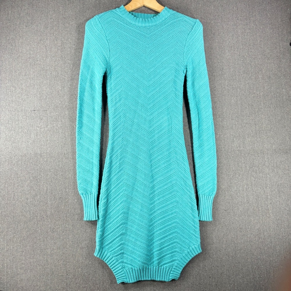 Torn by Ronny Kobo Teal Chevron Zig Zag Knit Sweater Dress NWOT Size S